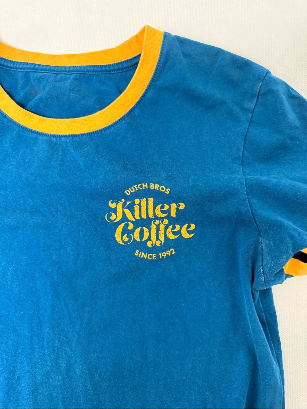 Dutch bros Blue & Yellow Ringer Tee - Picture 2 of 7